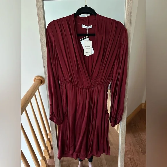 Mango | Dresses | Nwt Mango Ruched Dress In Burgundy S4